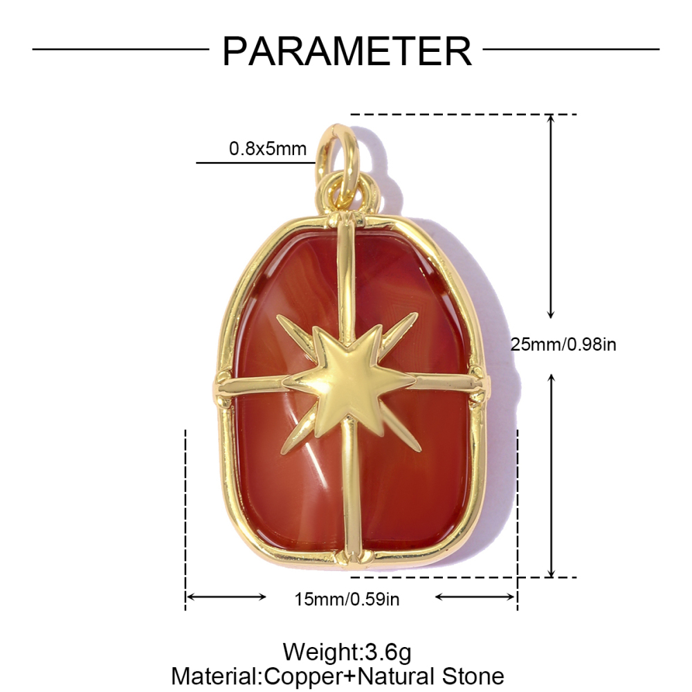 6pcs/pack Copper Natural Stone Geometric Oval DIY Earring Charms Zircon Square Necklace Pendants Women Star Jewelry Wholesale