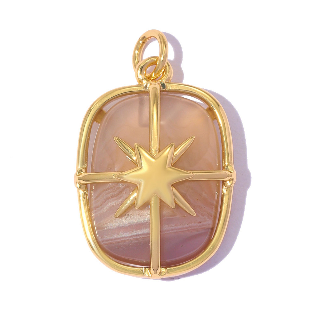 6pcs/pack Copper Natural Stone Geometric Oval DIY Earring Charms Zircon Square Necklace Pendants Women Star Jewelry Wholesale