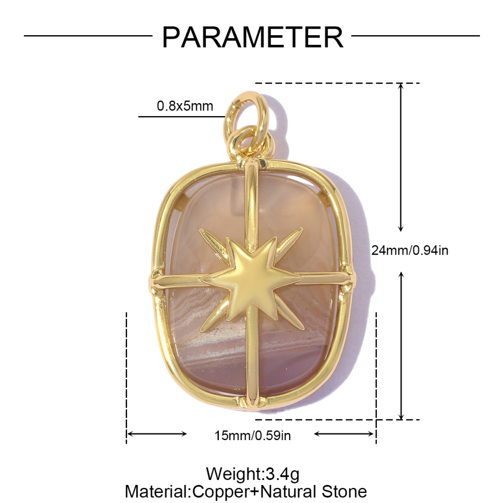6pcs/pack Copper Natural Stone Geometric Oval DIY Earring Charms Zircon Square Necklace Pendants Women Star Jewelry Wholesale