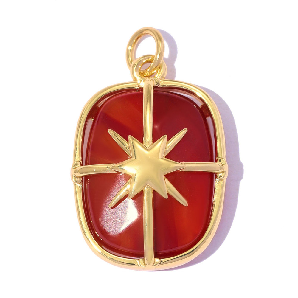 6pcs/pack Copper Natural Stone Geometric Oval DIY Earring Charms Zircon Square Necklace Pendants Women Star Jewelry Wholesale