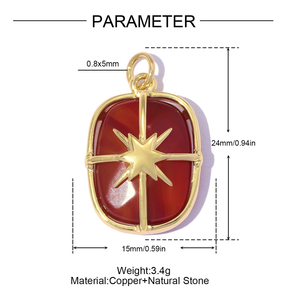 6pcs/pack Copper Natural Stone Geometric Oval DIY Earring Charms Zircon Square Necklace Pendants Women Star Jewelry Wholesale