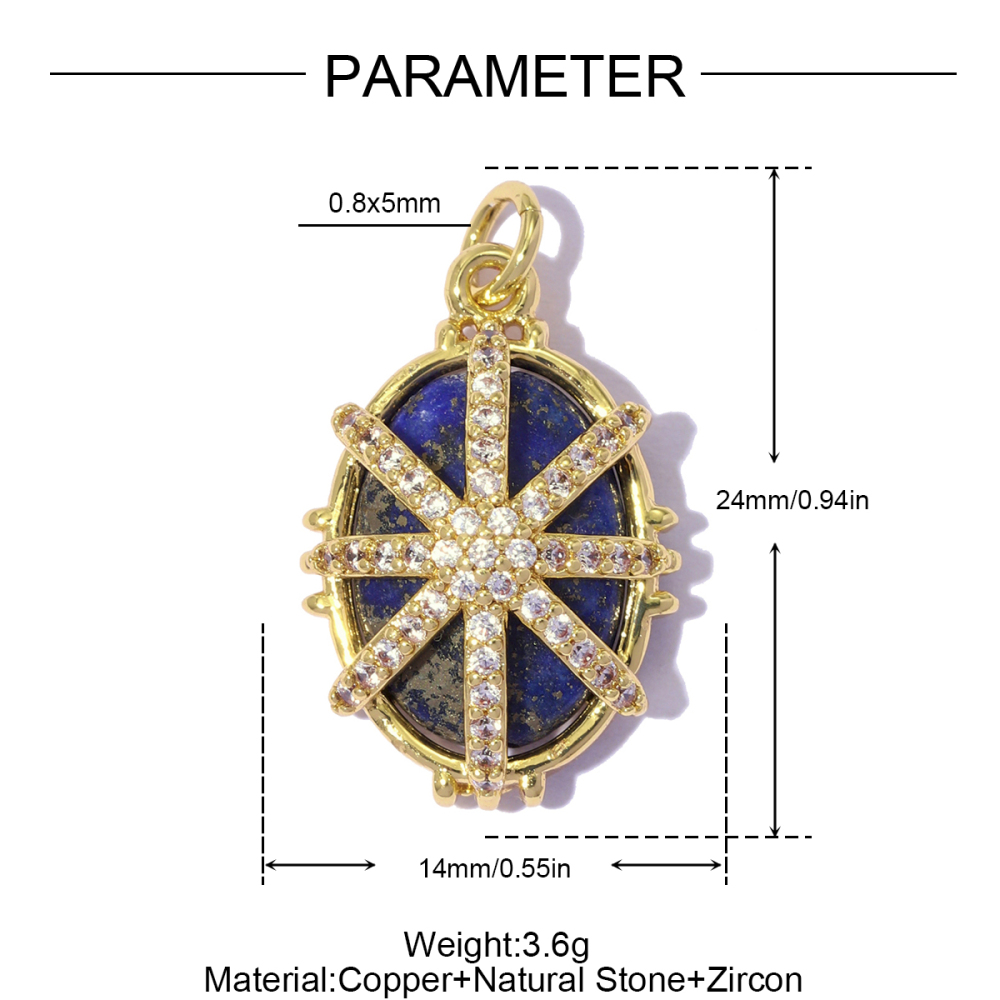 6pcs/pack Copper Natural Stone Geometric Oval DIY Earring Charms Zircon Square Necklace Pendants Women Star Jewelry Wholesale