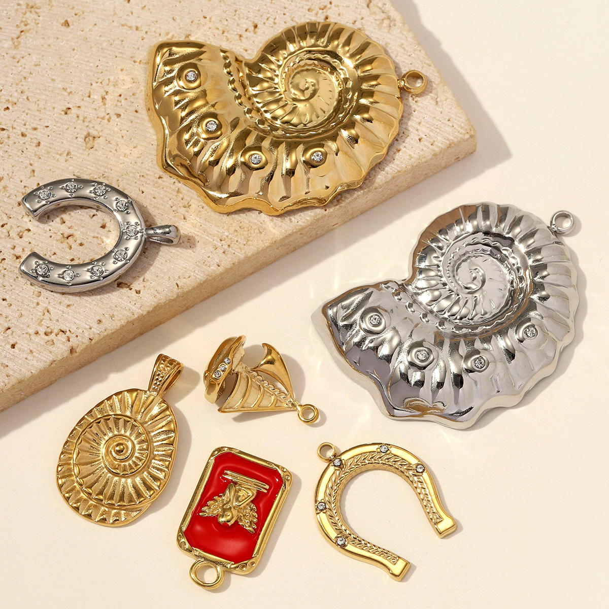 6pcs/pack Stainless Steel Conch Horseshoe DIY Earring Charms Enamel Angel Necklace Pendants Women 3D Sailboat Jewelry Wholesale