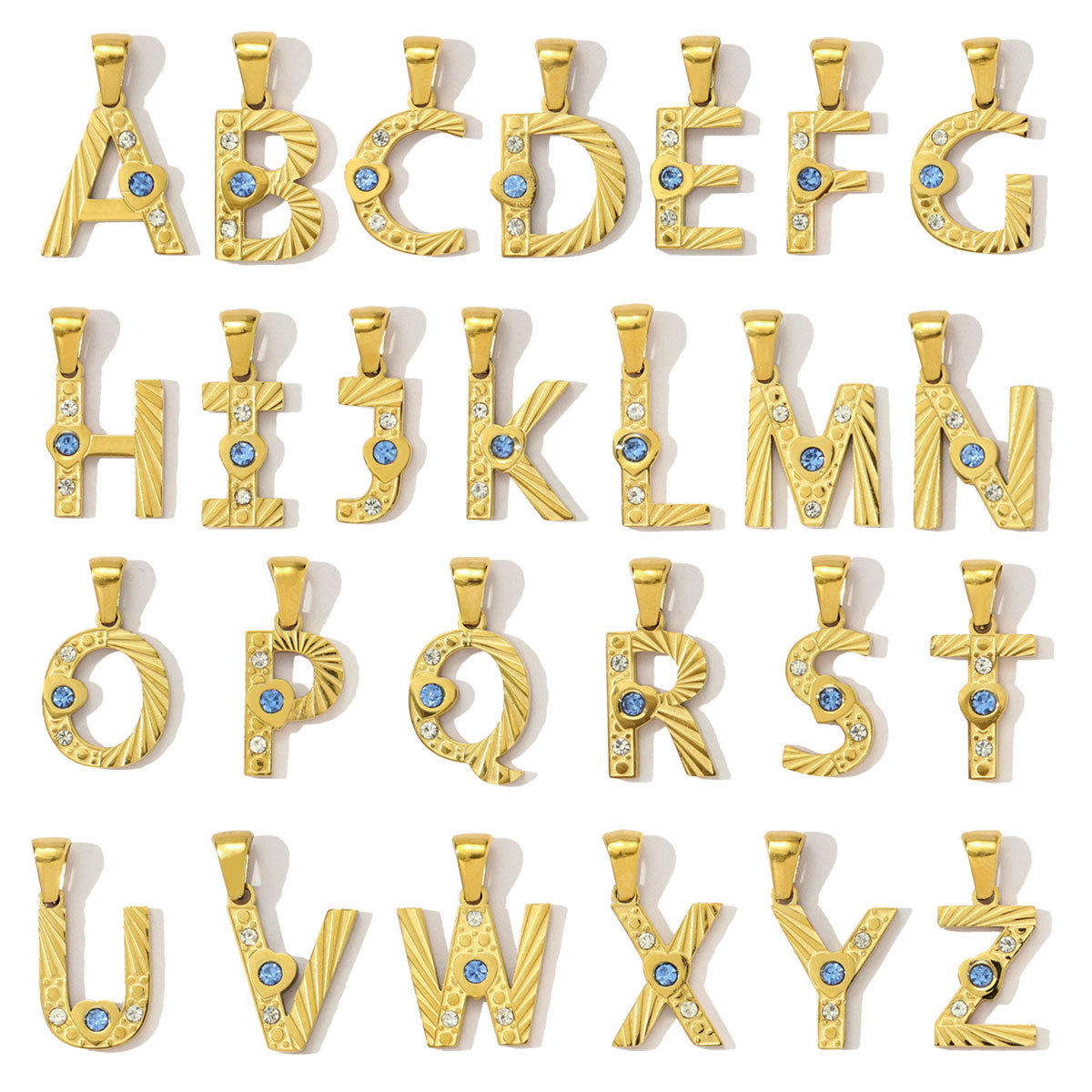 6pcs/pack  Stainless Steel Rhinestone Initial A-Z English Letter Diy Charm Women Capital Name Necklace Pendant Alphabet Jewelry