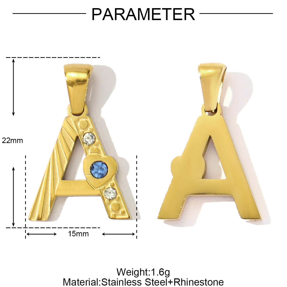 6pcs/pack  Stainless Steel Rhinestone Initial A-Z English Letter Diy Charm Women Capital Name Necklace Pendant Alphabet Jewelry