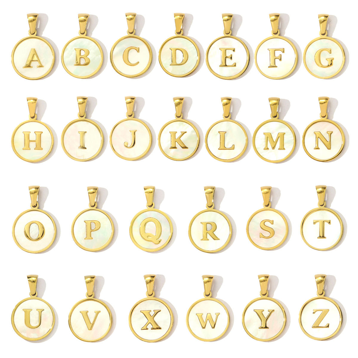 6pcs/pack 16mm Stainless Steel Shell Initial Letter Diy Charm Women Capital Name Necklace Pendant A-Z English Alphabet Jewelry