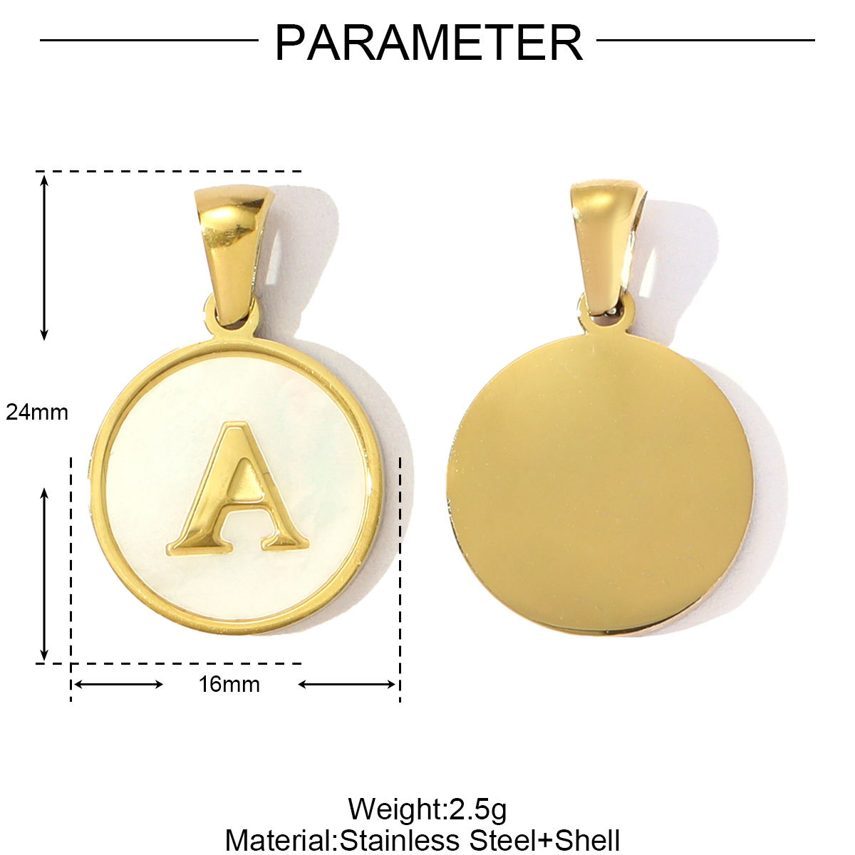6pcs/pack 16mm Stainless Steel Shell Initial Letter Diy Charm Women Capital Name Necklace Pendant A-Z English Alphabet Jewelry