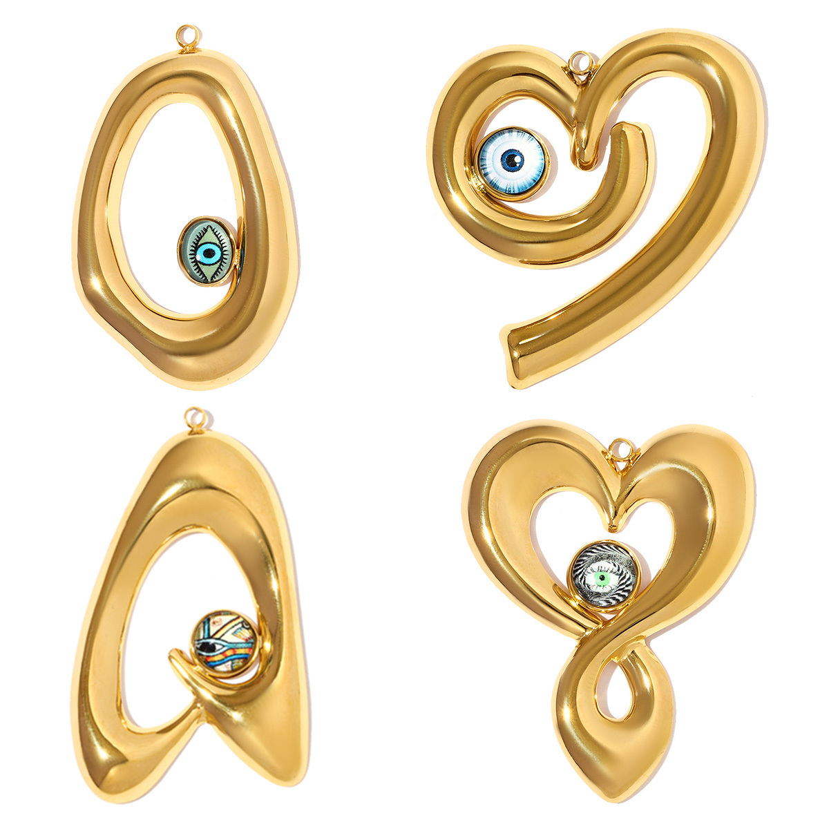 6pcs/pack Stainless Steel Turkiye Evil's Eye Necklace Pendants Irregular Geometric DIY Earring Charms Women Heart Jewelry Wholesale