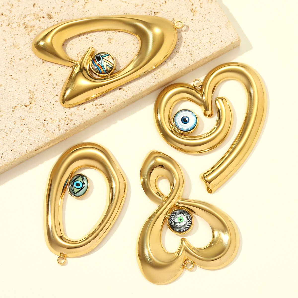 6pcs/pack Stainless Steel Turkiye Evil's Eye Necklace Pendants Irregular Geometric DIY Earring Charms Women Heart Jewelry Wholesale