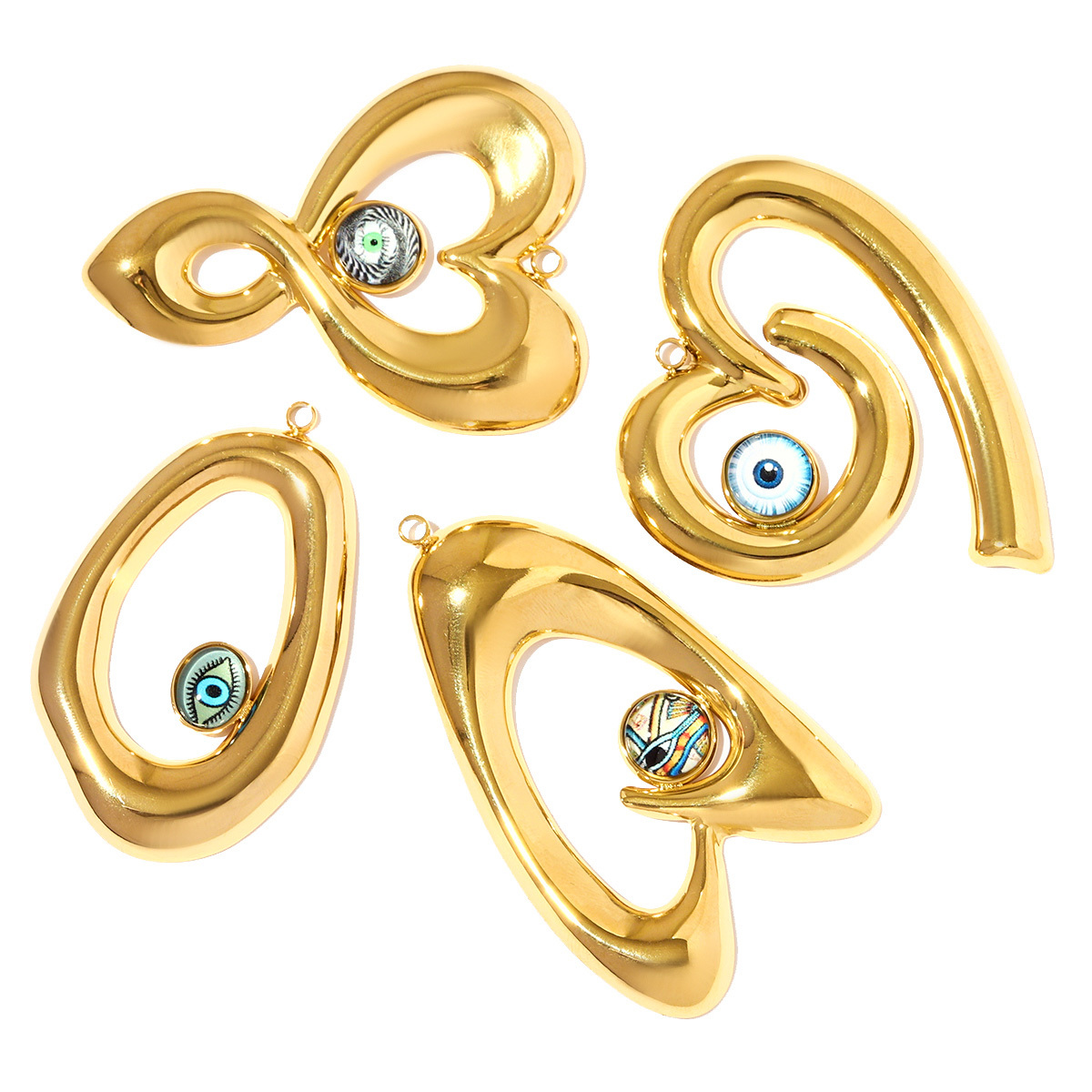 6pcs/pack Stainless Steel Turkiye Evil's Eye Necklace Pendants Irregular Geometric DIY Earring Charms Women Heart Jewelry Wholesale