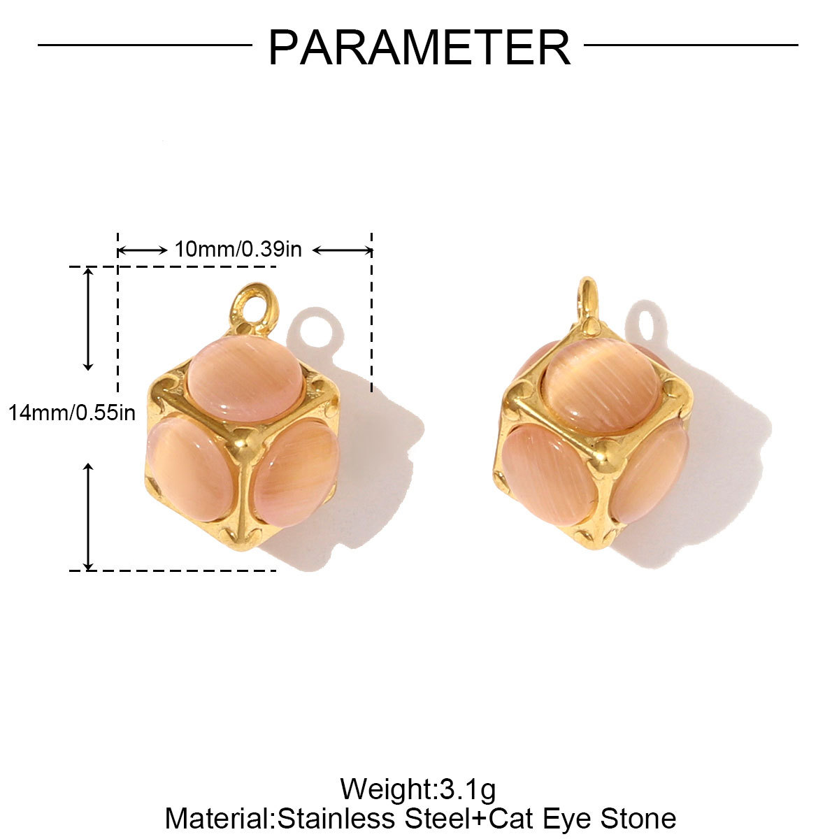 6pcs/pack Stainless Steel 3D Stone Cube Necklace Pendants Enamle Heart Evil Eye DIY Charms Women Geometric Shell Jewelry Wholesale
