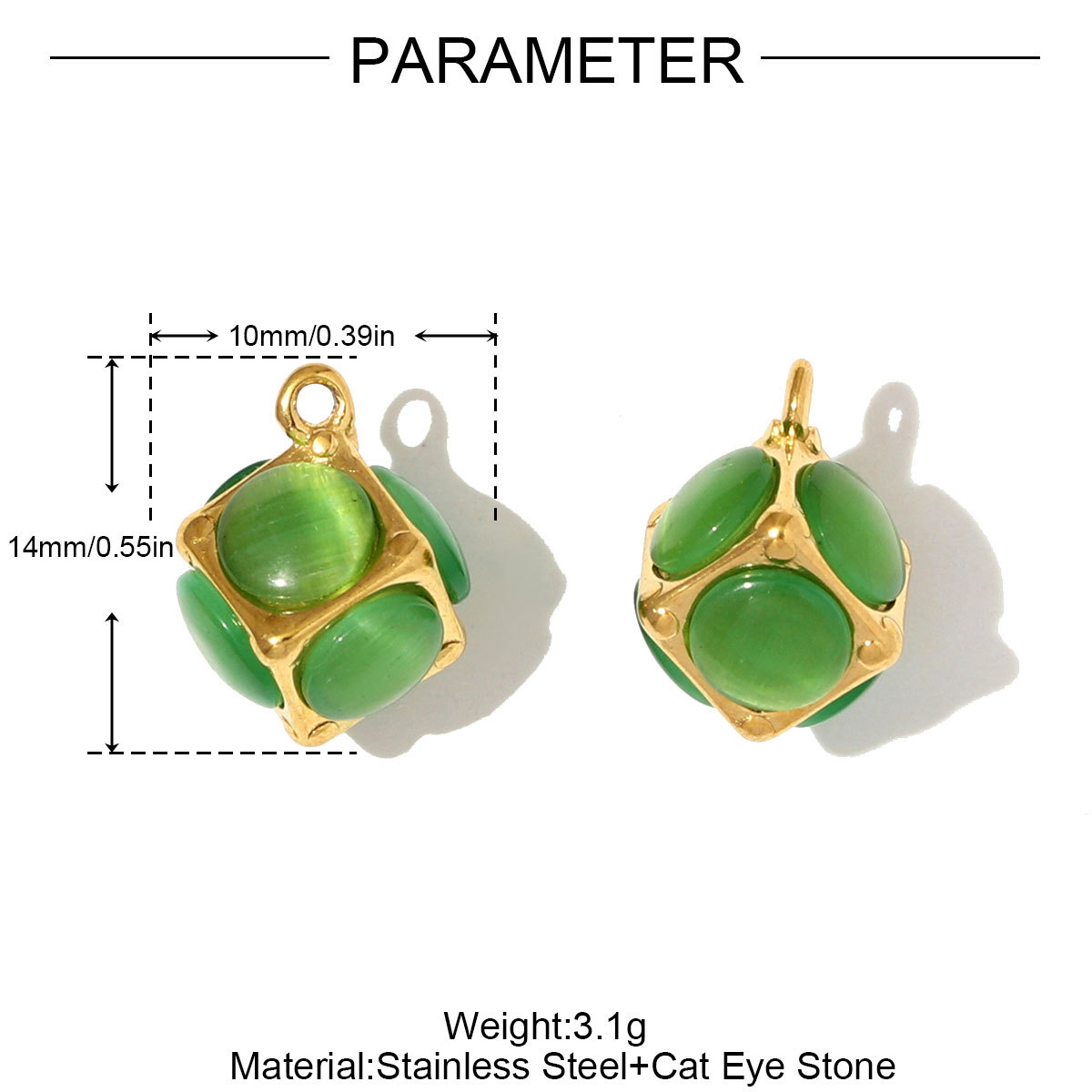 6pcs/pack Stainless Steel 3D Stone Cube Necklace Pendants Enamle Heart Evil Eye DIY Charms Women Geometric Shell Jewelry Wholesale