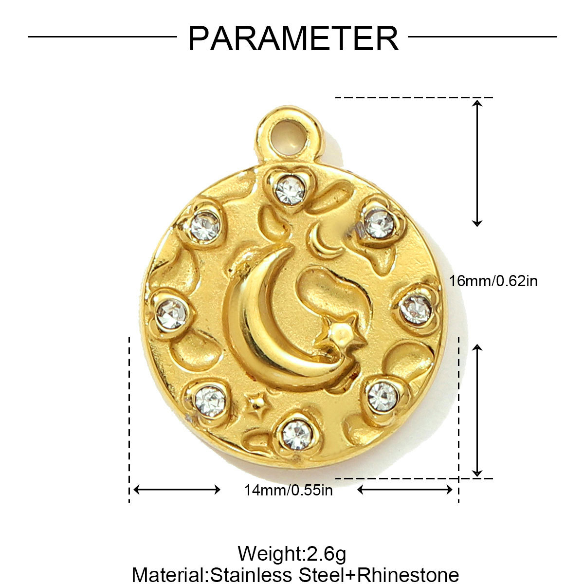 6pcs/pack French Retro Stainless Steel The Bible Love Heart Pendants Rhinestone Moon Star DIY Bracelet Charms Women Evil Eye Jewelry
