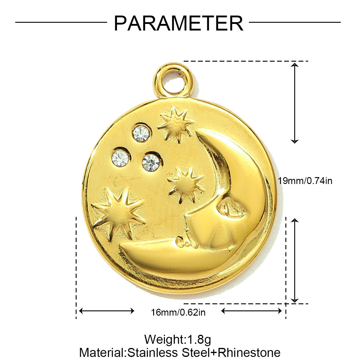 6pcs/pack French Retro Stainless Steel The Bible Love Heart Pendants Rhinestone Moon Star DIY Bracelet Charms Women Evil Eye Jewelry