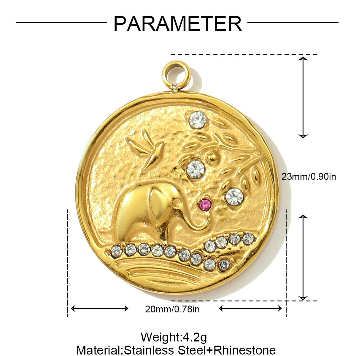 6pcs/pack Stainless Steel Elephant Camel Necklace Pendants Rhinestone Sun Trophy DIY Bracelet Charms Women Cactus Heart Jewelry
