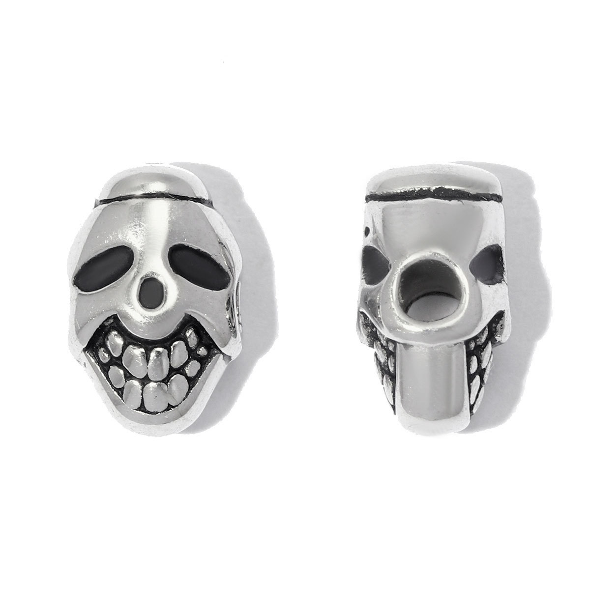 6pcs/lot Punk Stainless Steel Small Hole Skull Beads Round Oval Spacer Charms for Beaded Bracelet DIY Jewelry Making Accessories
