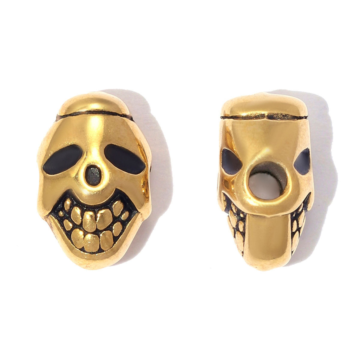 6pcs/lot Punk Stainless Steel Small Hole Skull Beads Round Oval Spacer Charms for Beaded Bracelet DIY Jewelry Making Accessories