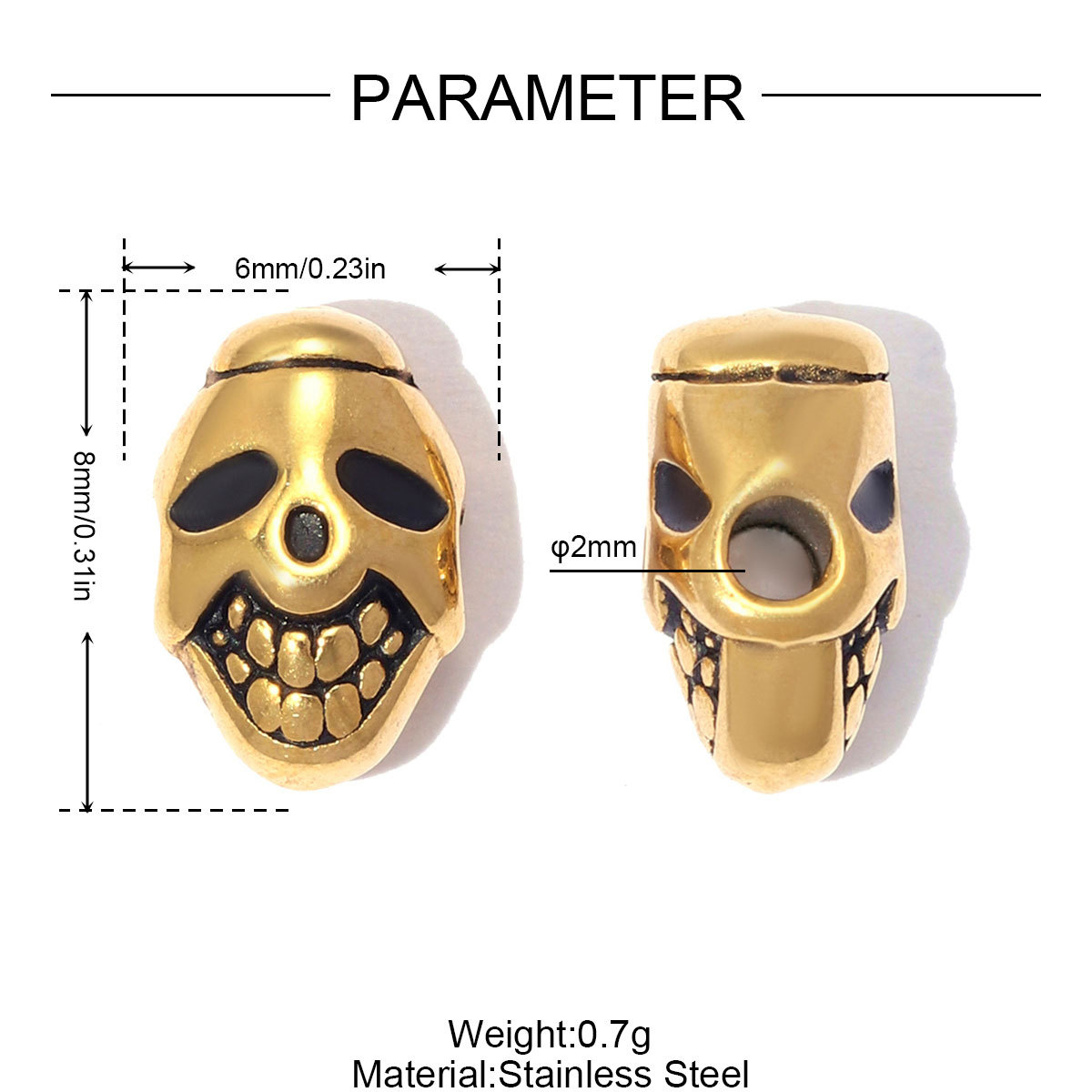 6pcs/lot Punk Stainless Steel Small Hole Skull Beads Round Oval Spacer Charms for Beaded Bracelet DIY Jewelry Making Accessories