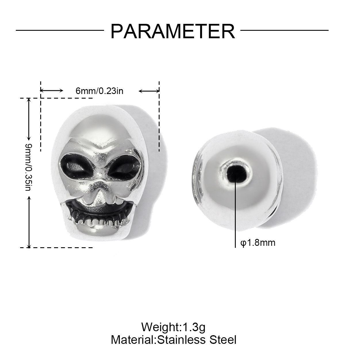6pcs/lot Punk Stainless Steel Small Hole Skull Beads Round Oval Spacer Charms for Beaded Bracelet DIY Jewelry Making Accessories