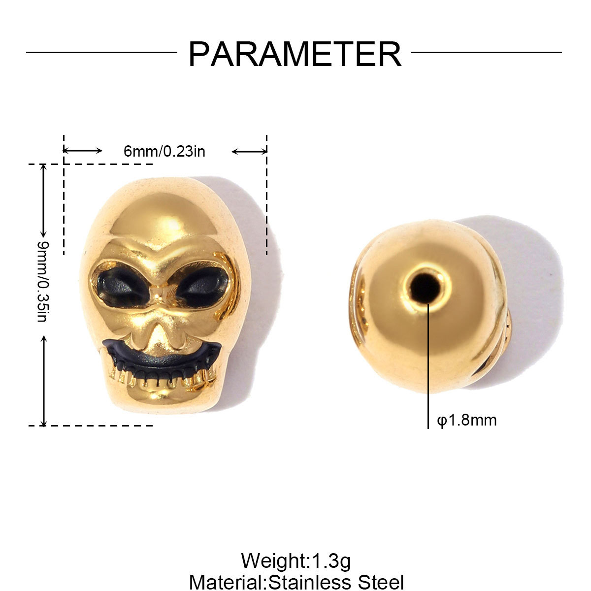 6pcs/lot Punk Stainless Steel Small Hole Skull Beads Round Oval Spacer Charms for Beaded Bracelet DIY Jewelry Making Accessories