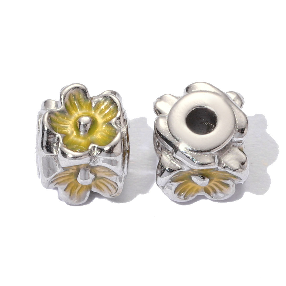 6pcs/lot Stainless Steel Small Hole Enamel Flower Beads Cube Square Spacer Charms for Beaded Bracelet DIY Jewelry Making Accessories