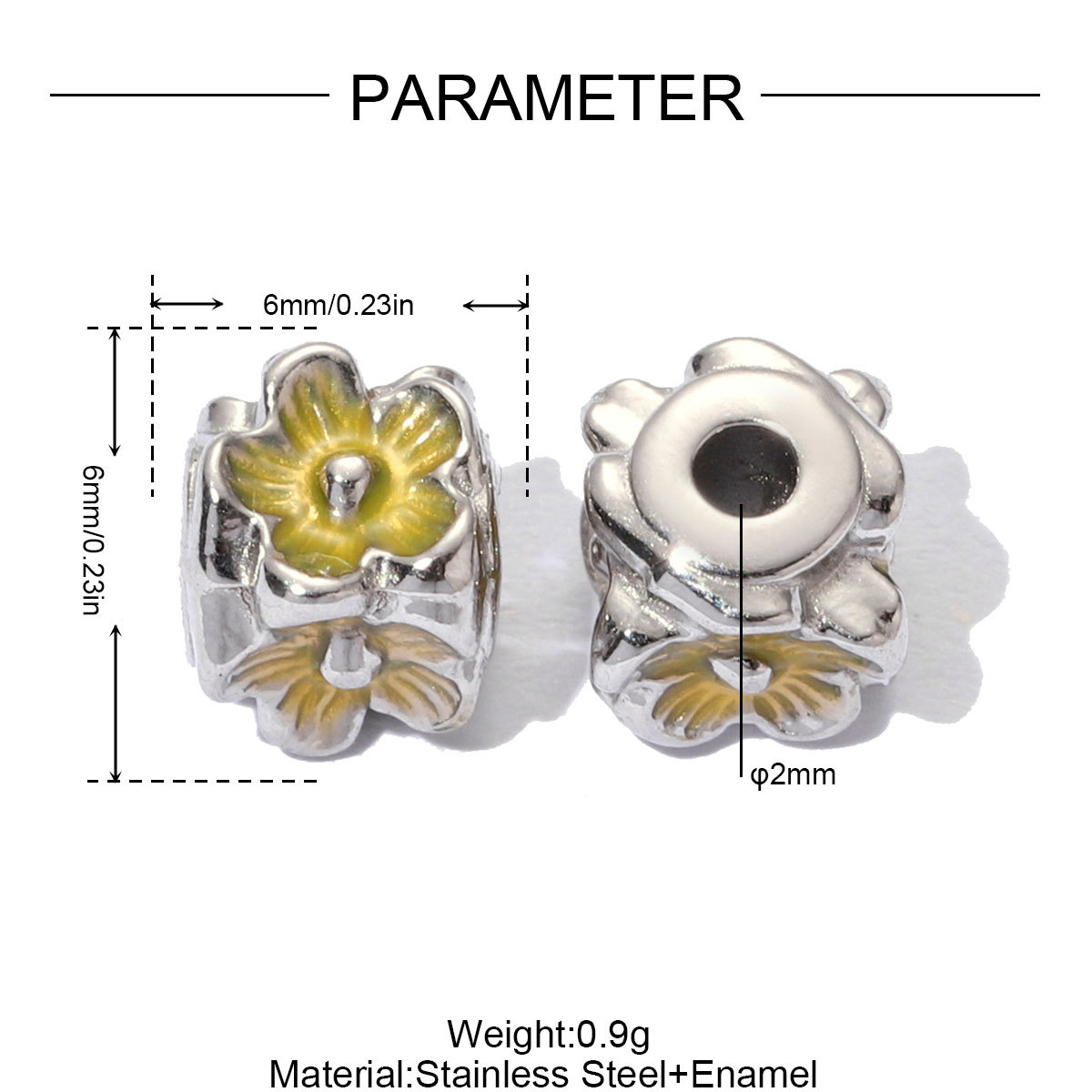 6pcs/lot Stainless Steel Small Hole Enamel Flower Beads Cube Square Spacer Charms for Beaded Bracelet DIY Jewelry Making Accessories
