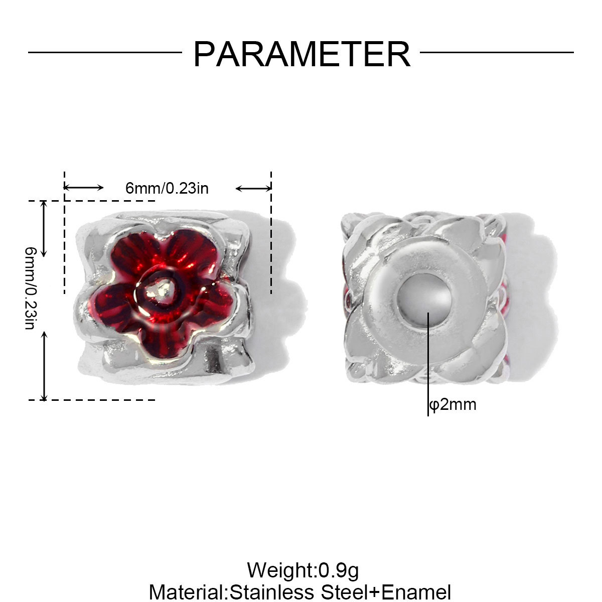 6pcs/lot Stainless Steel Small Hole Enamel Flower Beads Cube Square Spacer Charms for Beaded Bracelet DIY Jewelry Making Accessories