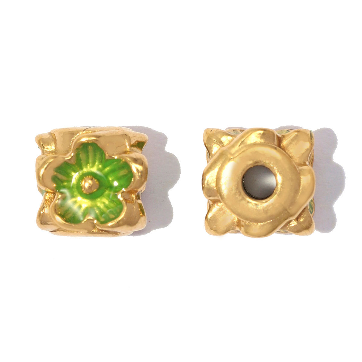 6pcs/lot Stainless Steel Small Hole Enamel Flower Beads Cube Square Spacer Charms for Beaded Bracelet DIY Jewelry Making Accessories