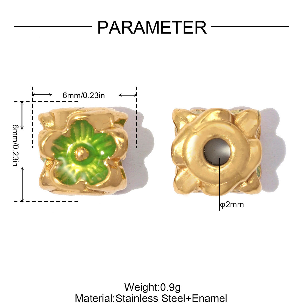 6pcs/lot Stainless Steel Small Hole Enamel Flower Beads Cube Square Spacer Charms for Beaded Bracelet DIY Jewelry Making Accessories