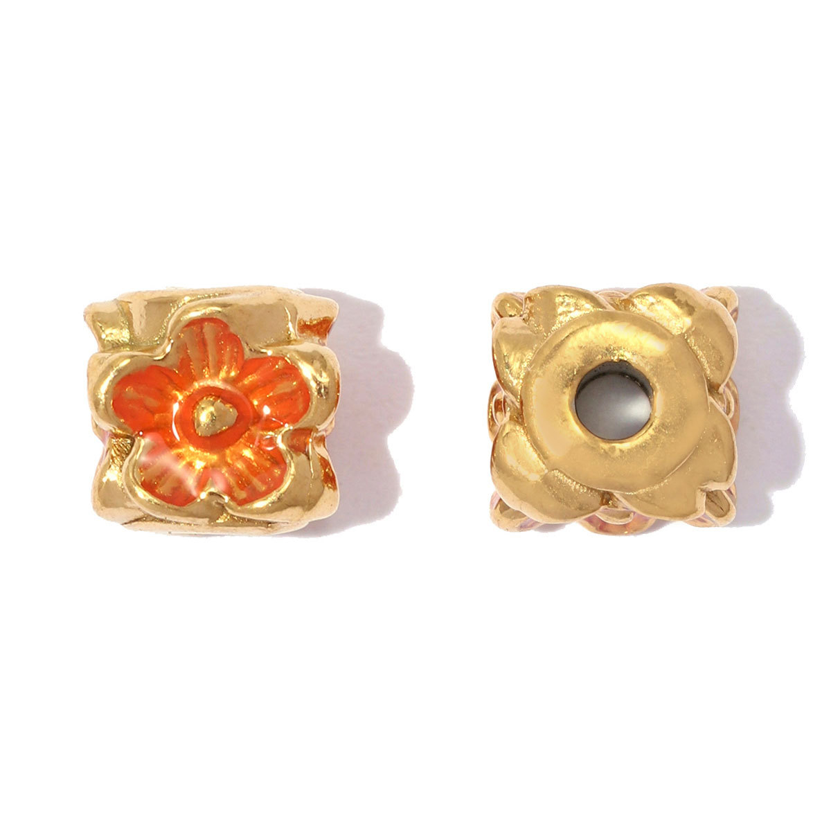6pcs/lot Stainless Steel Small Hole Enamel Flower Beads Cube Square Spacer Charms for Beaded Bracelet DIY Jewelry Making Accessories
