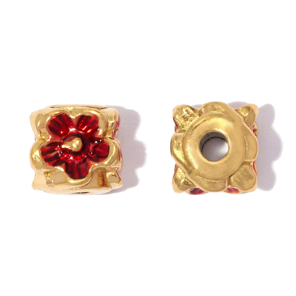6pcs/lot Stainless Steel Small Hole Enamel Flower Beads Cube Square Spacer Charms for Beaded Bracelet DIY Jewelry Making Accessories