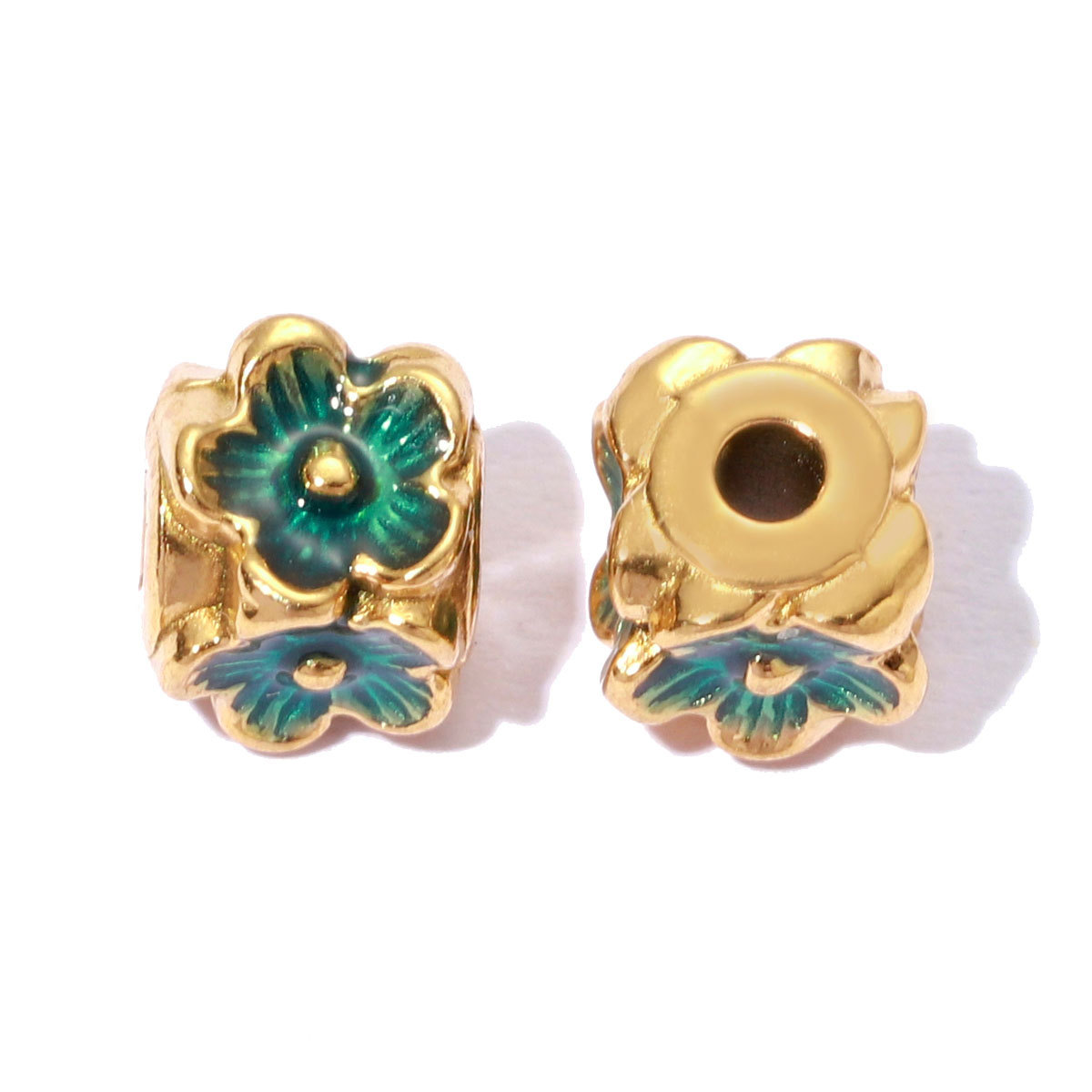 6pcs/lot Stainless Steel Small Hole Enamel Flower Beads Cube Square Spacer Charms for Beaded Bracelet DIY Jewelry Making Accessories