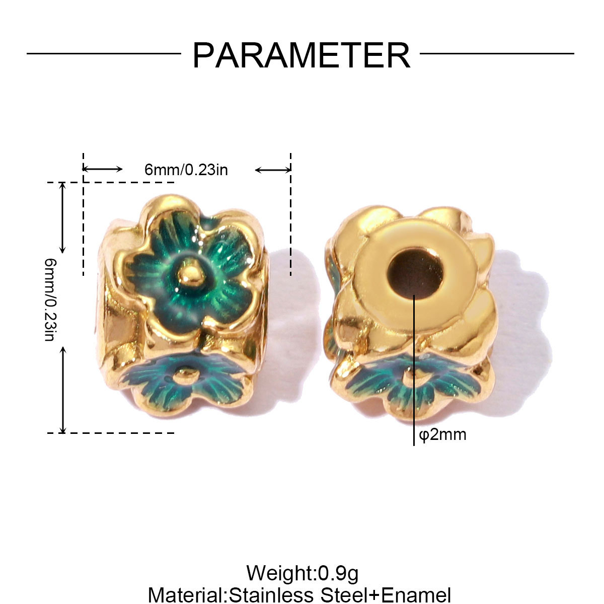 6pcs/lot Stainless Steel Small Hole Enamel Flower Beads Cube Square Spacer Charms for Beaded Bracelet DIY Jewelry Making Accessories
