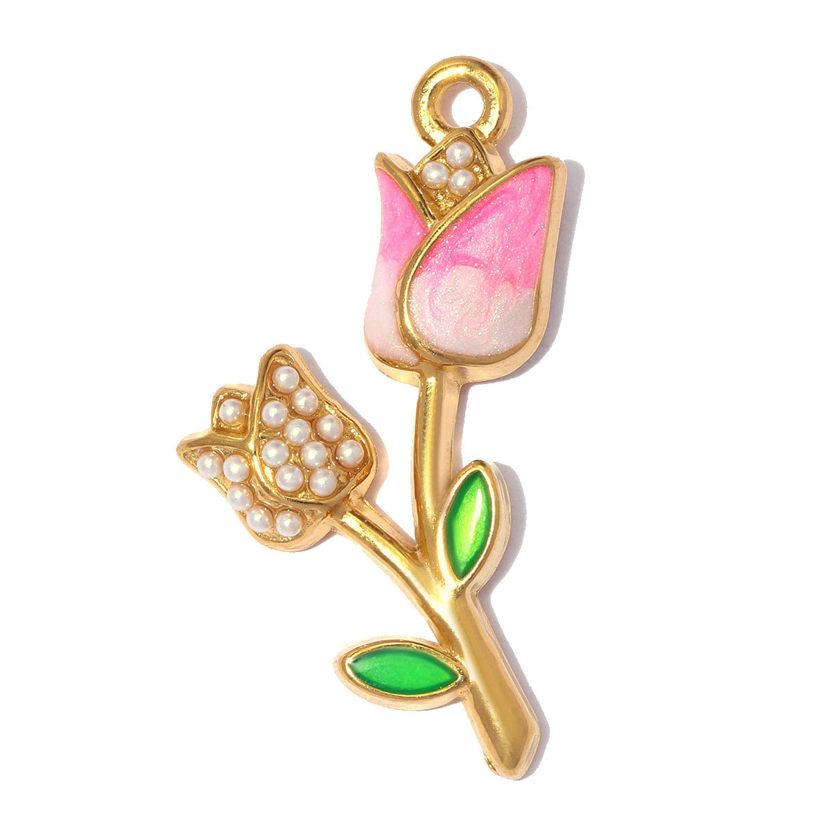 6pcs/pack Stainless Steel Enamel Heart Lock DIY Charms Rhinestone Tulip Necklace Pendant Women Horseshoe Flower Jewelry Wholesale