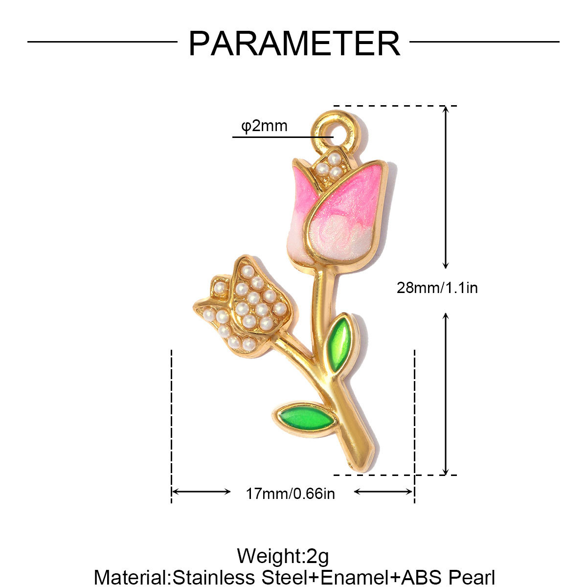 6pcs/pack Stainless Steel Enamel Heart Lock DIY Charms Rhinestone Tulip Necklace Pendant Women Horseshoe Flower Jewelry Wholesale