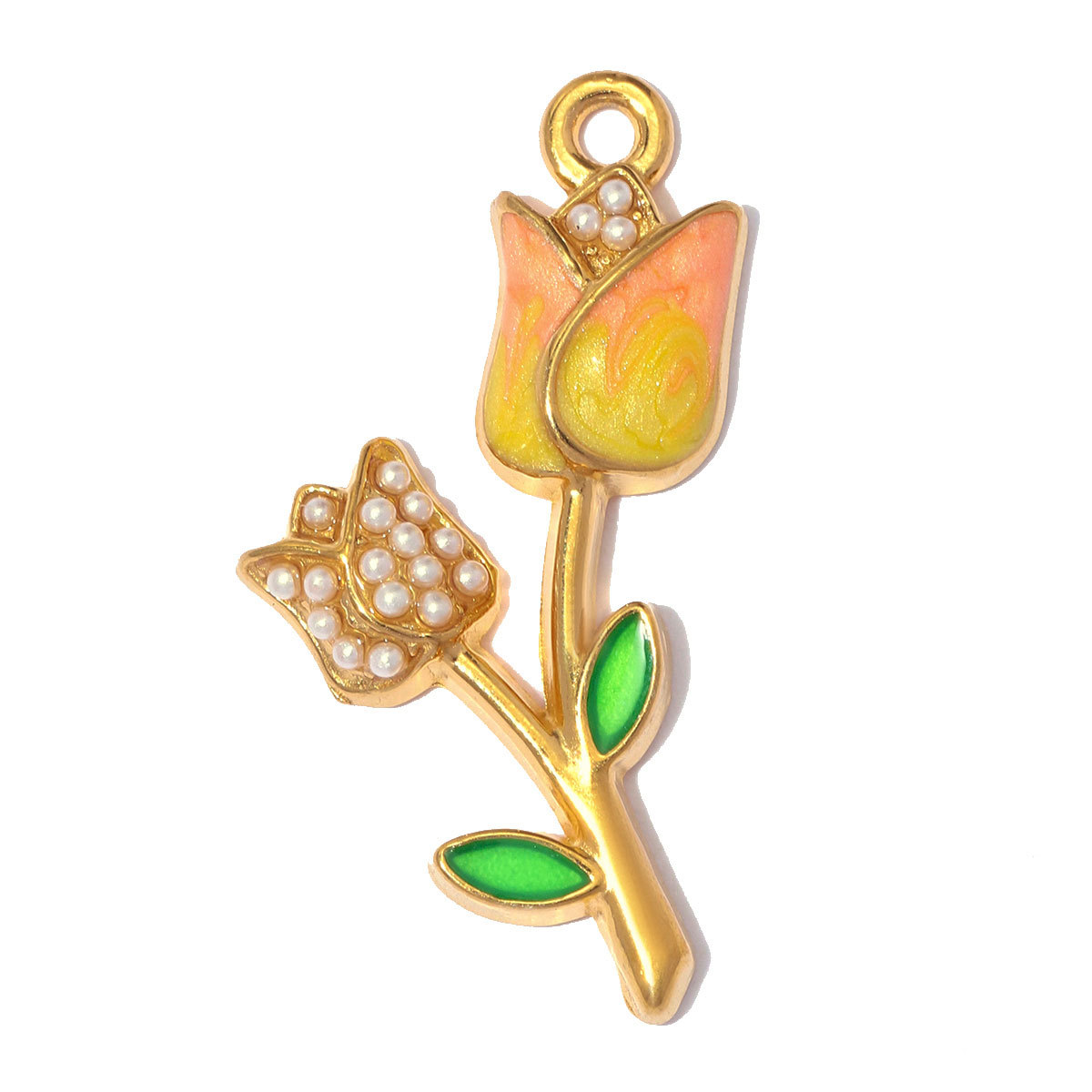 6pcs/pack Stainless Steel Enamel Heart Lock DIY Charms Rhinestone Tulip Necklace Pendant Women Horseshoe Flower Jewelry Wholesale