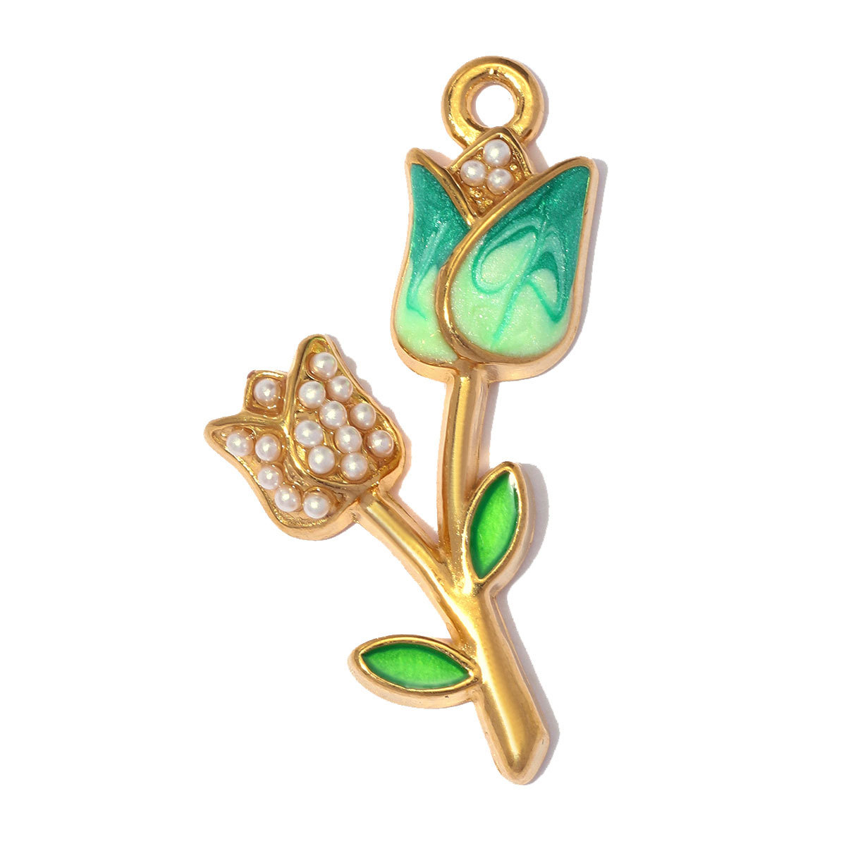 6pcs/pack Stainless Steel Enamel Heart Lock DIY Charms Rhinestone Tulip Necklace Pendant Women Horseshoe Flower Jewelry Wholesale