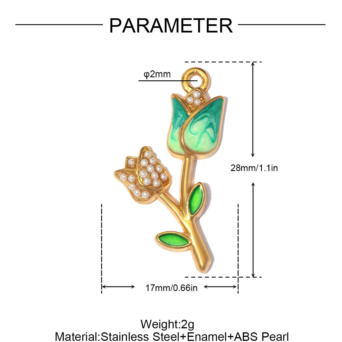 6pcs/pack Stainless Steel Enamel Heart Lock DIY Charms Rhinestone Tulip Necklace Pendant Women Horseshoe Flower Jewelry Wholesale