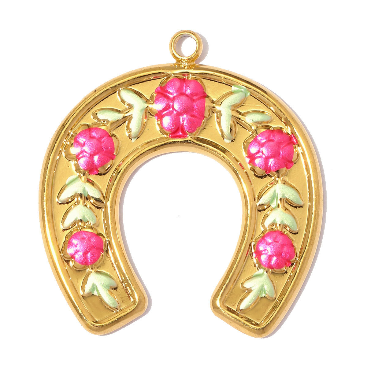 6pcs/pack Stainless Steel Enamel Heart Lock DIY Charms Rhinestone Tulip Necklace Pendant Women Horseshoe Flower Jewelry Wholesale