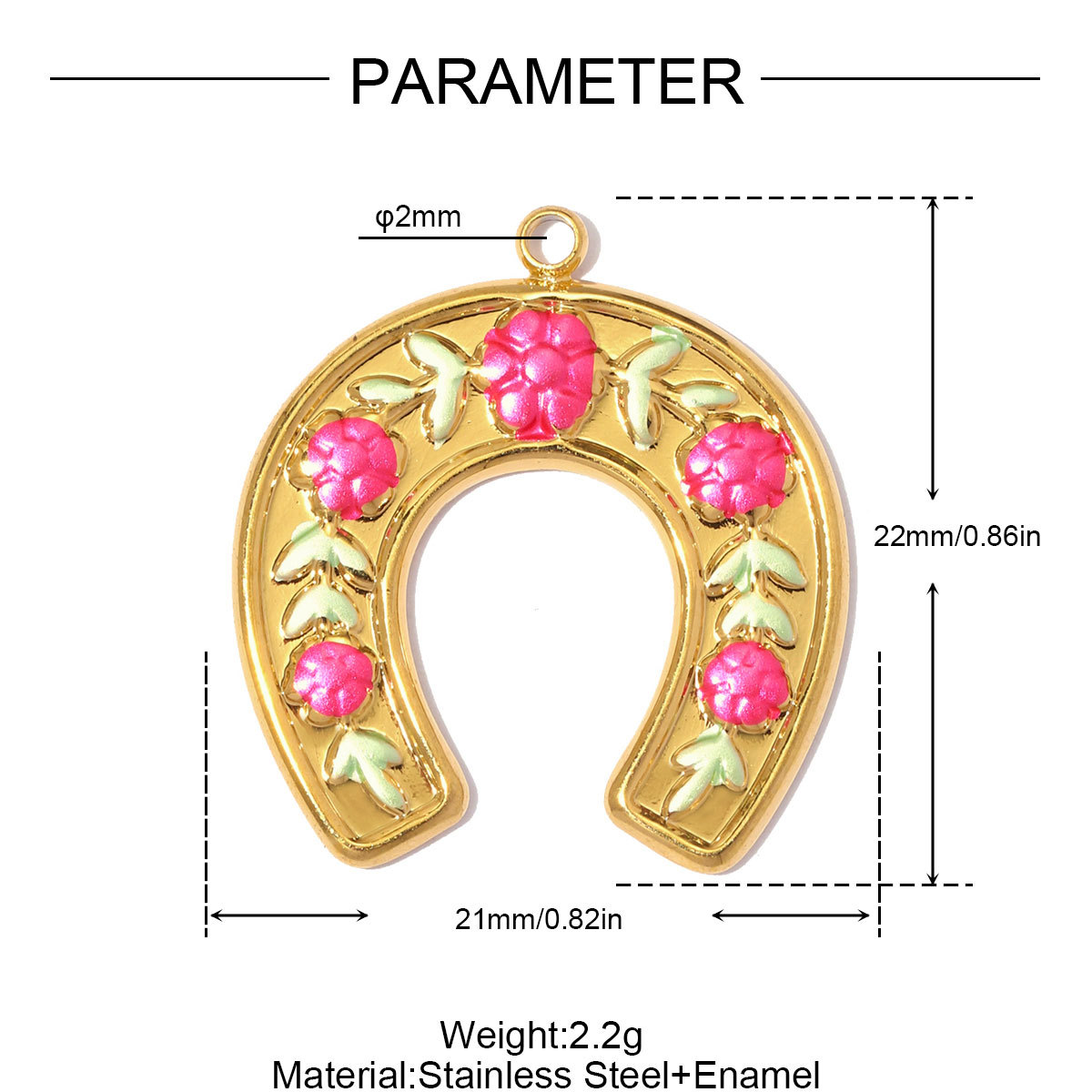 6pcs/pack Stainless Steel Enamel Heart Lock DIY Charms Rhinestone Tulip Necklace Pendant Women Horseshoe Flower Jewelry Wholesale