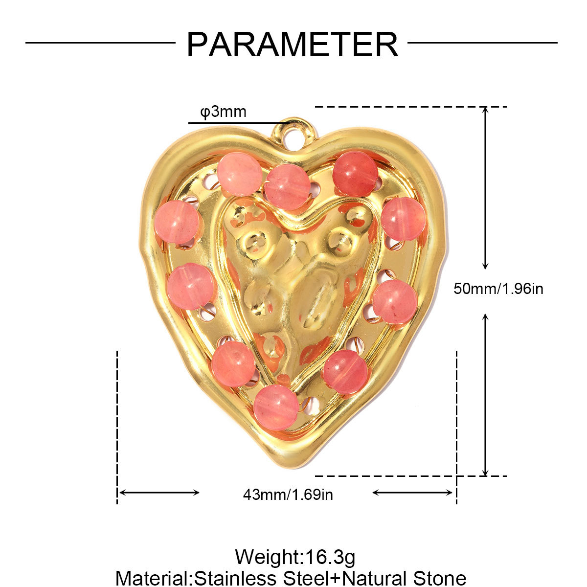 6pcs/pack Stainless Steel Natural Stone Beaded Heart DIY Charms Enamel Rainbow Flower Necklace Pendant Women Eye Jewelry Wholesale