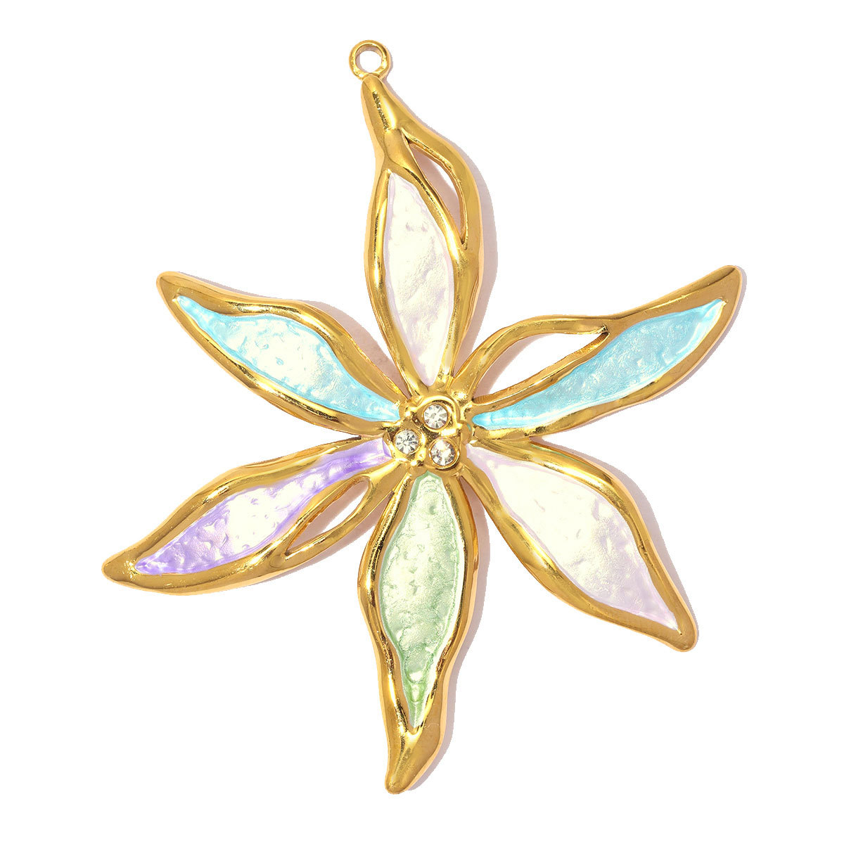 6pcs/pack Stainless Steel Natural Stone Beaded Heart DIY Charms Enamel Rainbow Flower Necklace Pendant Women Eye Jewelry Wholesale