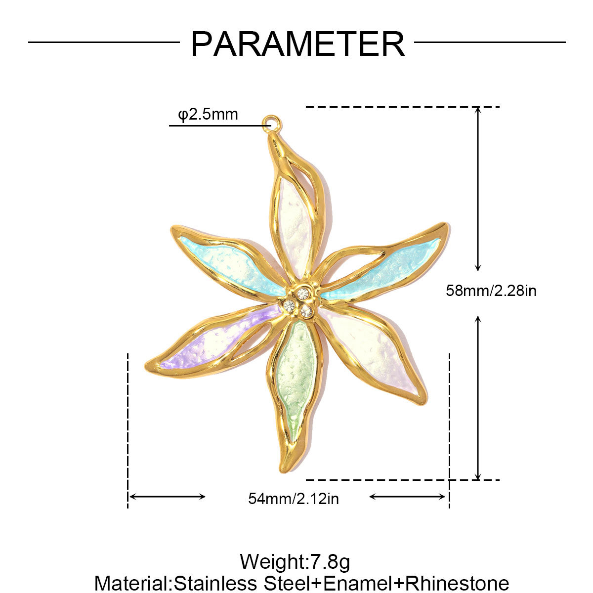 6pcs/pack Stainless Steel Natural Stone Beaded Heart DIY Charms Enamel Rainbow Flower Necklace Pendant Women Eye Jewelry Wholesale