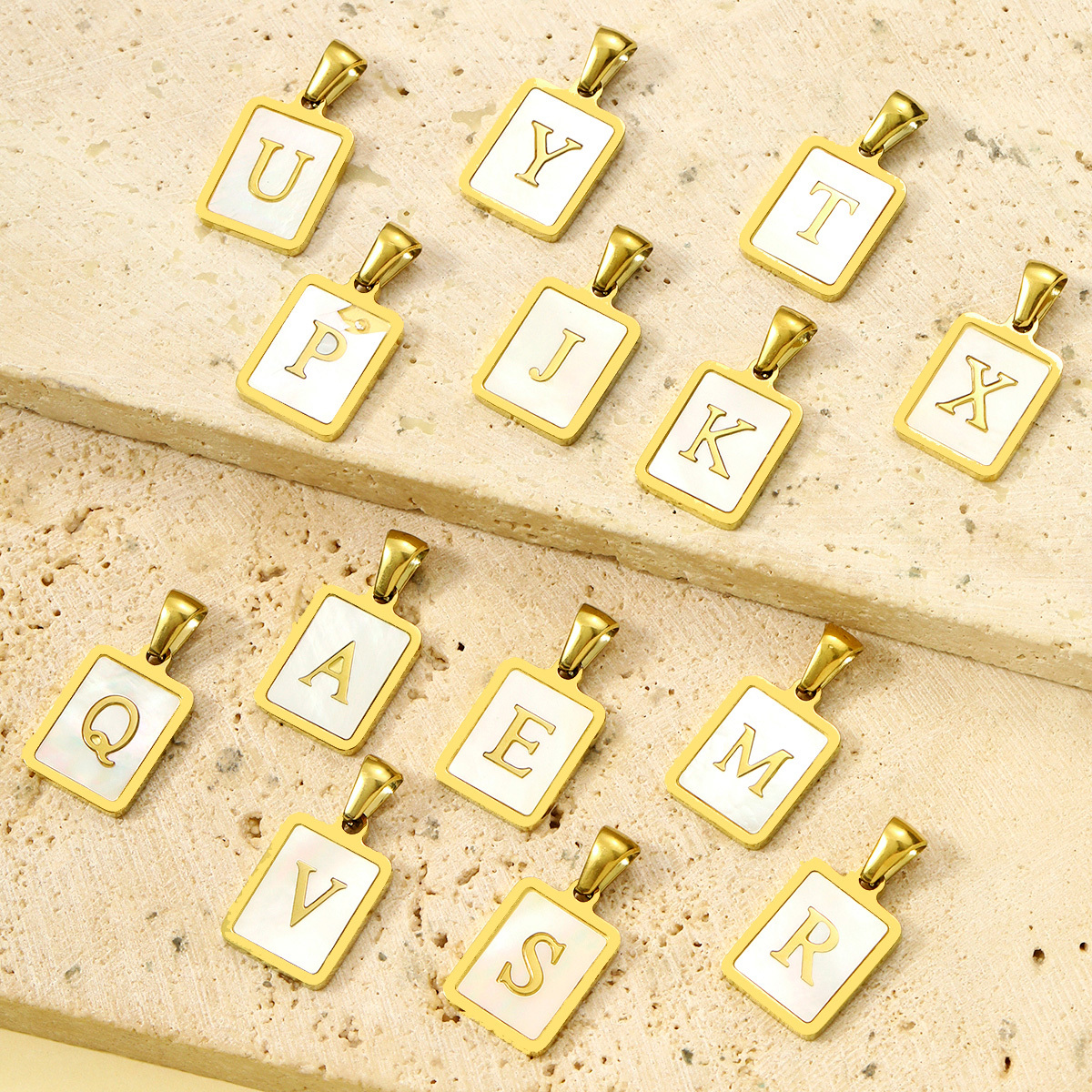 6pcs/pack Stainless Steel Shell Square A-Z Letters DIY Charms Alphabet Necklace Pendants Women Jewelry Wholesale