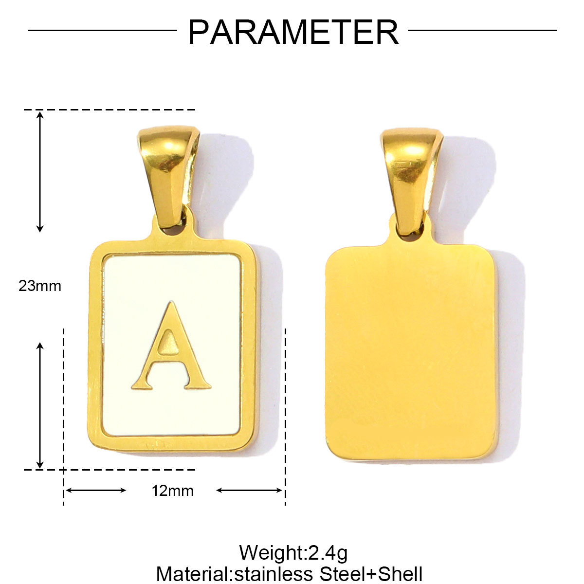 6pcs/pack Stainless Steel Shell Square A-Z Letters DIY Charms Alphabet Necklace Pendants Women Jewelry Wholesale