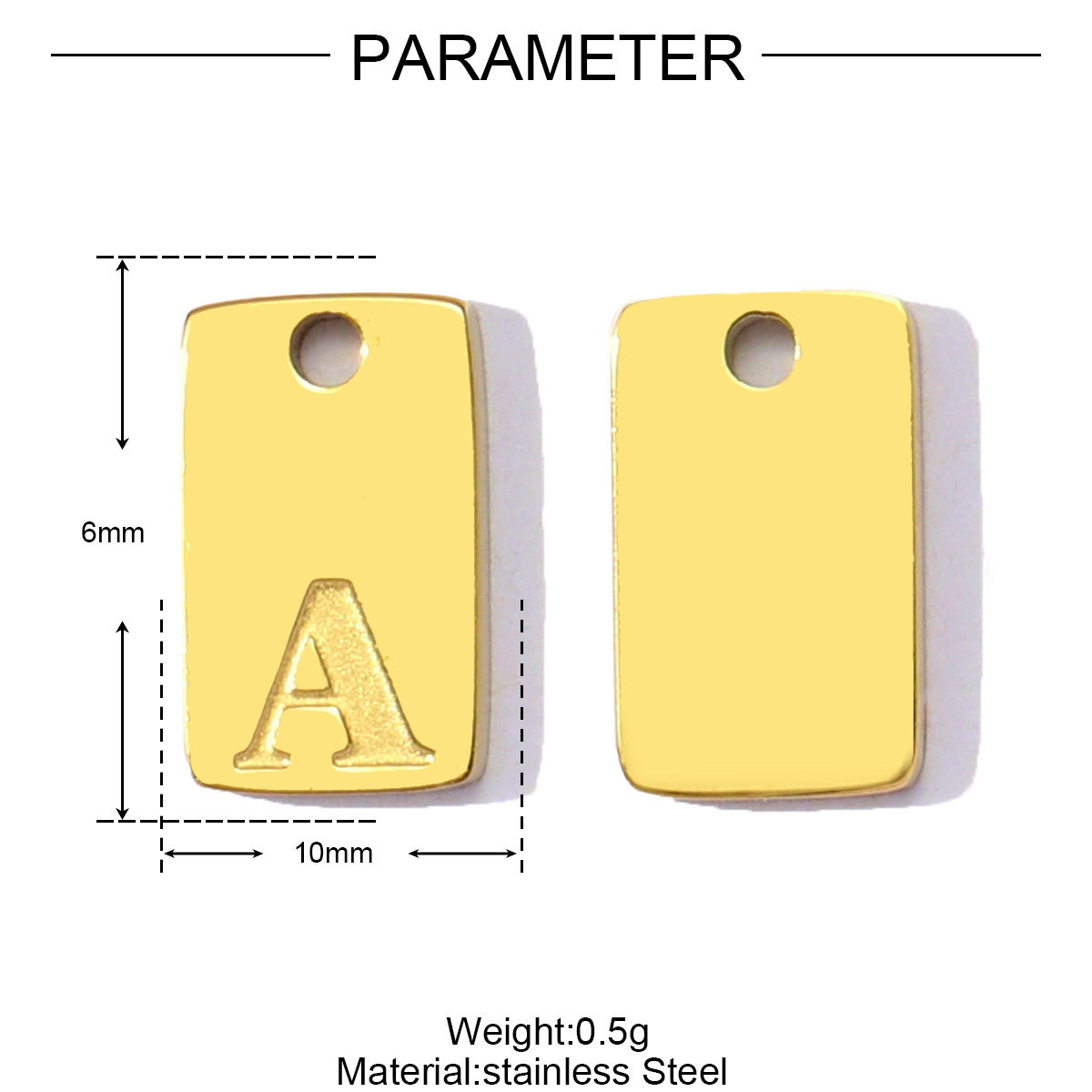 6pcs/pack Stainless Steel Square Tag A-Z Letters Charms Alphabet Small Pendant for Women DIY Jewelry Bracelet Making