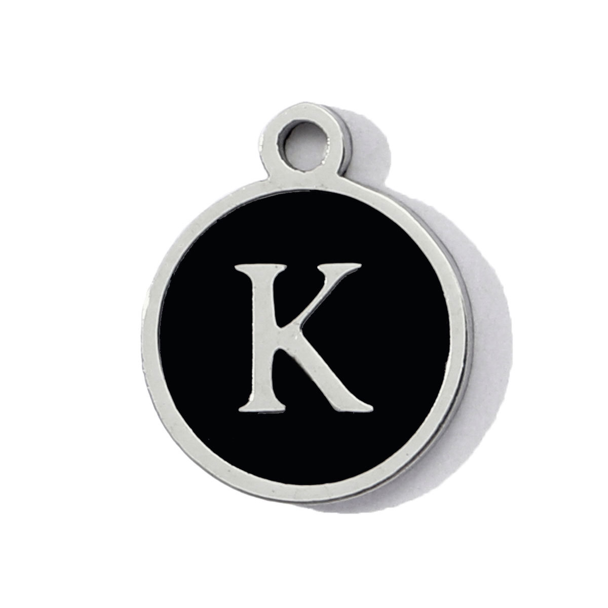 6pcs/pack Stainless Steel Black Enamel Round A-Z Alphabet Charms Letters Small Pendant for Women DIY Jewelry Bracelet Making