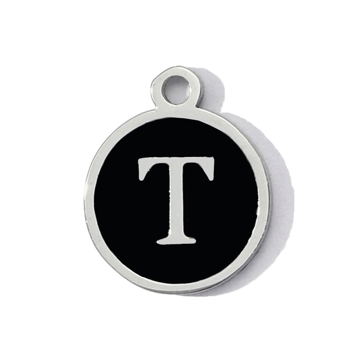 6pcs/pack Stainless Steel Black Enamel Round A-Z Alphabet Charms Letters Small Pendant for Women DIY Jewelry Bracelet Making
