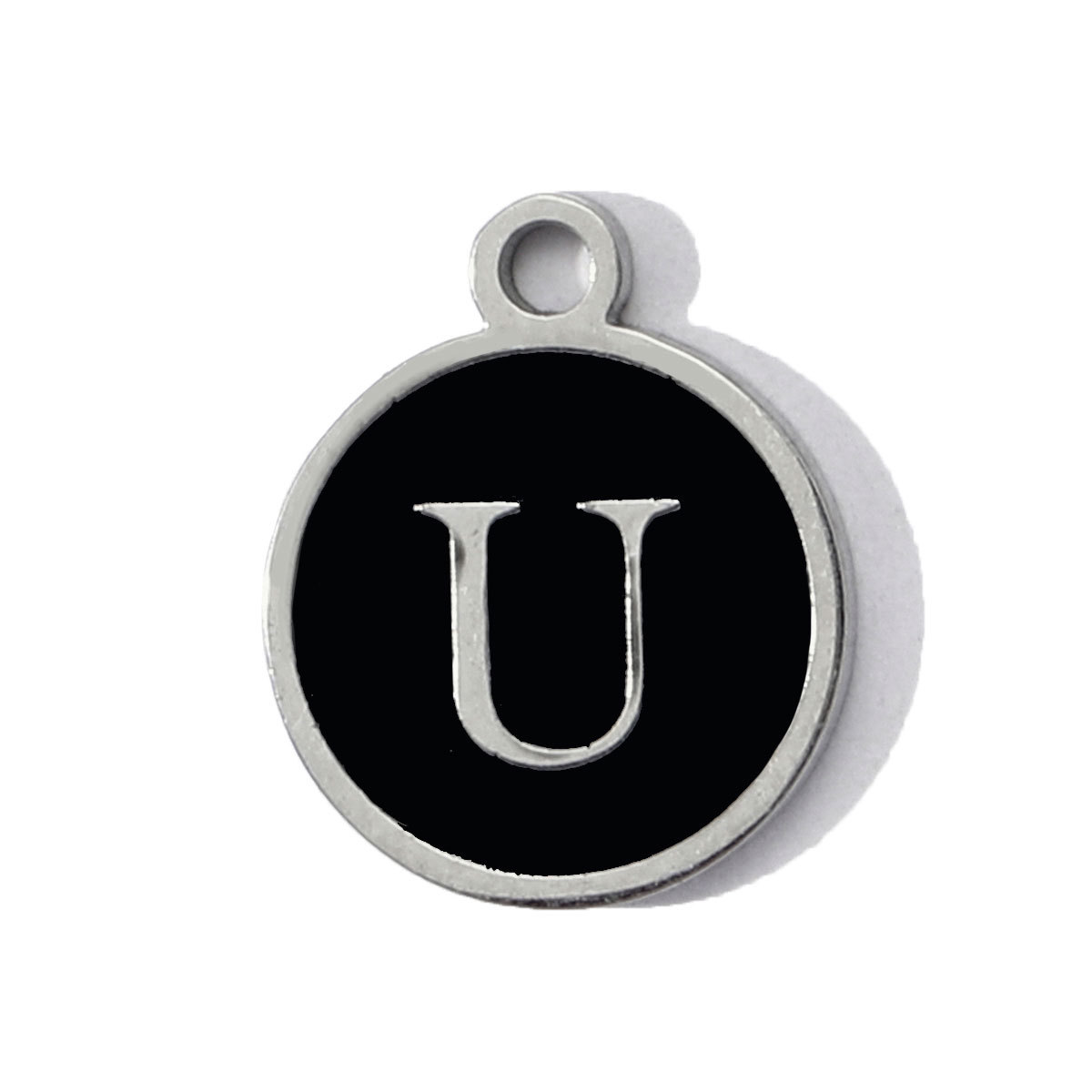 6pcs/pack Stainless Steel Black Enamel Round A-Z Alphabet Charms Letters Small Pendant for Women DIY Jewelry Bracelet Making