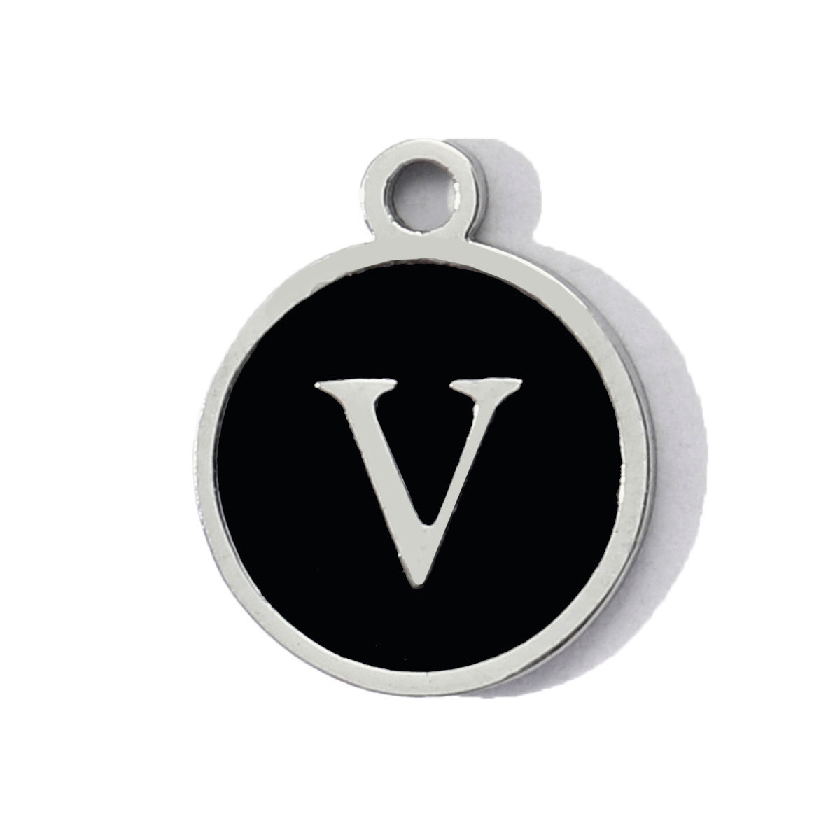 6pcs/pack Stainless Steel Black Enamel Round A-Z Alphabet Charms Letters Small Pendant for Women DIY Jewelry Bracelet Making